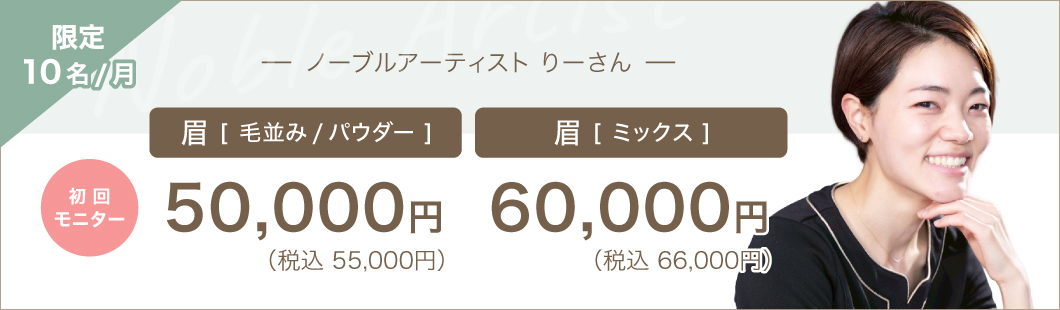 アーティスト リー 眉(毛並み/パウダー)＋リップ:67,000円（税込73,700円）※眉ミックスの場合は+10,000円