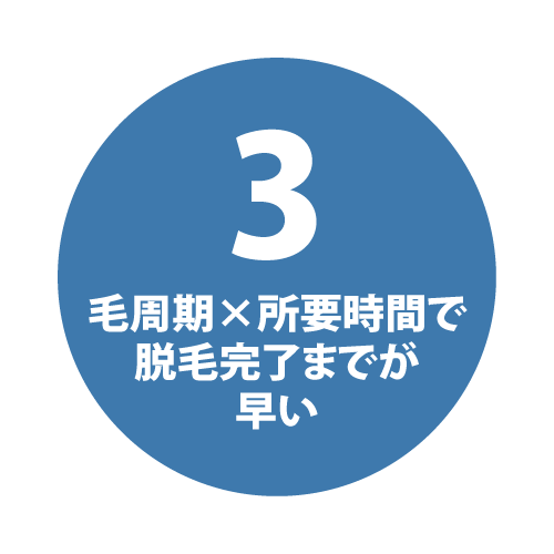 3 毛周期×所要時間で 脱毛完了までが早い